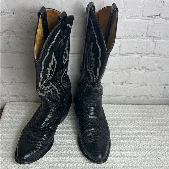 Tony Lama Mens Ostrich Black Cowboy Boots - Picture 1 of 9